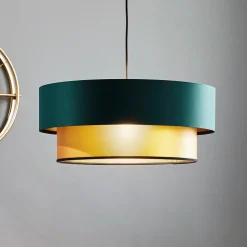 Pendellamper|Pendellamper ^ Maco Design Dorina hængelampe, grøn/guld Ø 50cm