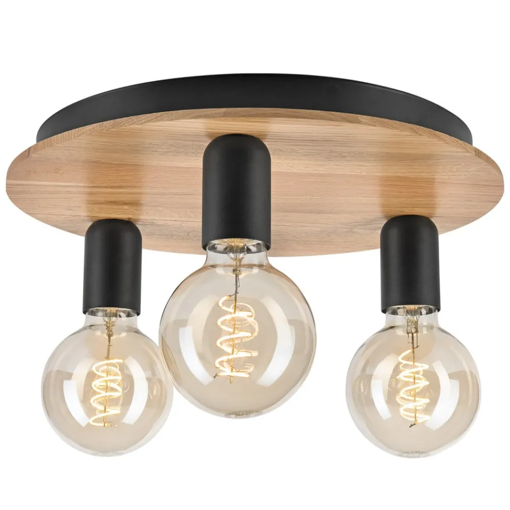 Loftlamper ^ Lamkur Lighting Dusty loftlampe, bøgetræ, sort, Ø 33 cm, 3 lyskilder