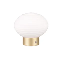 Bordlamper ^ Reality Leuchten Earl LED genopladelig bordlampe, messing/opal, højde 14,5 cm, glas