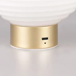 Bordlamper ^ Reality Leuchten Earl LED genopladelig bordlampe, messing/opal, højde 14,5 cm, glas