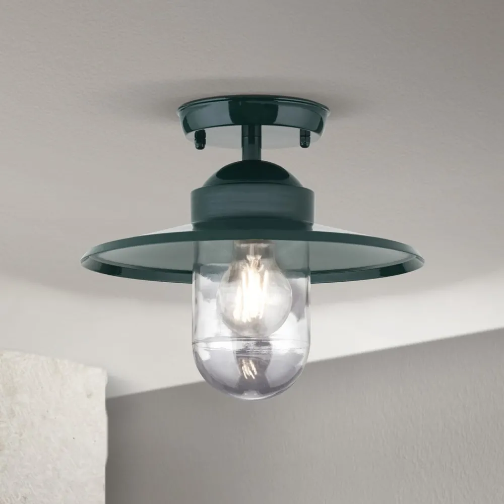 ORION Udendørs Loftlamper > Edward udendørs loftlampe, grøn, Ø 27,5 cm, aluminium/glas