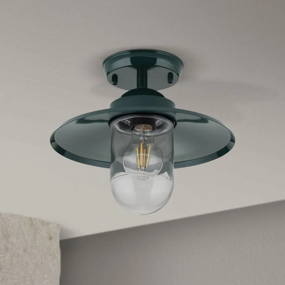 ORION Udendørs Loftlamper > Edward udendørs loftlampe, grøn, Ø 27,5 cm, aluminium/glas