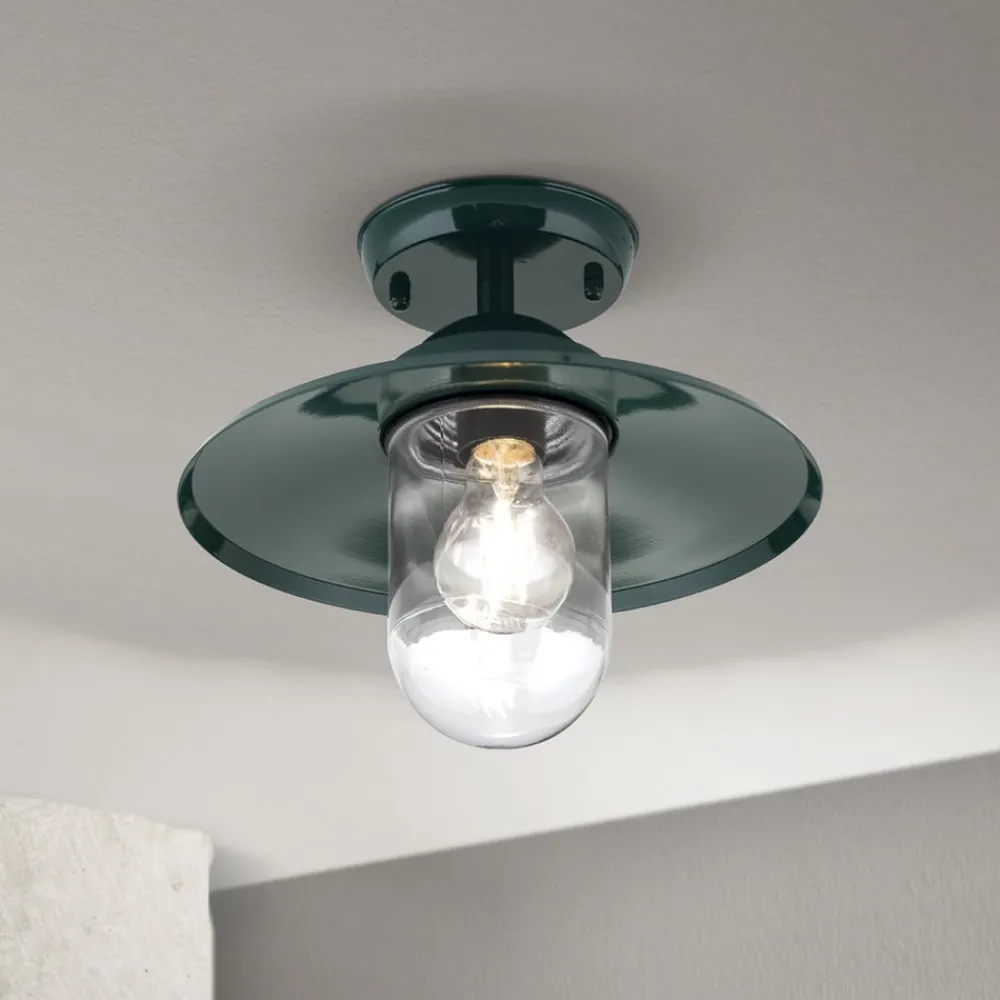 ORION Udendørs Loftlamper > Edward udendørs loftlampe, grøn, Ø 27,5 cm, aluminium/glas
