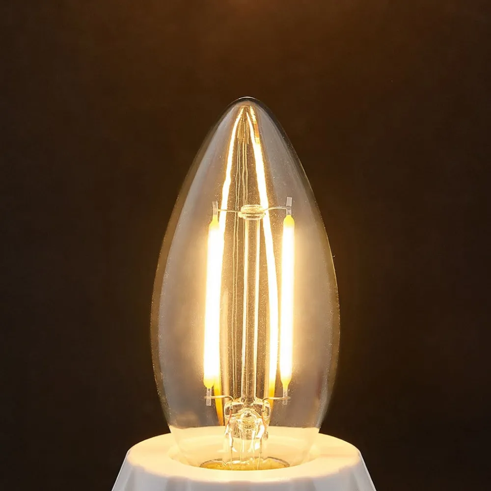 Lindby Filament Pære|Led Pærer > E14 filament LED-kertepære 2W, klar, 2.700 K