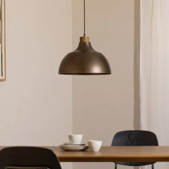 Envostar Pendellamper > Kaitt hængelampe, brun, Ø 34 cm, trædetaljer