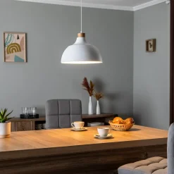 Envostar Pendellamper > Kaitt hængelampe, hvid, Ø 34 cm, trædetaljer