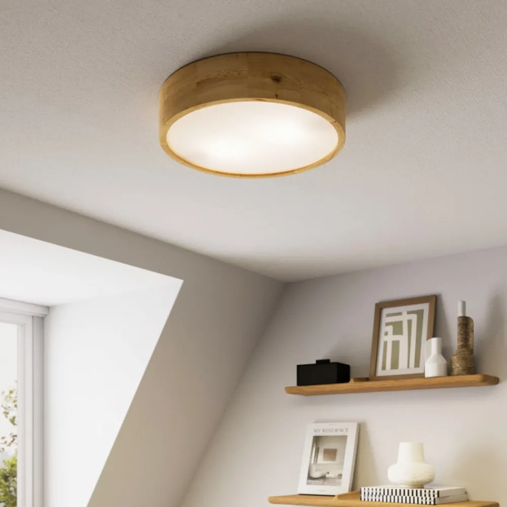 Loftlamper|Loftlamper ^ Envostar loftlampe Kerio, Ø 37 cm, naturligt egetræ