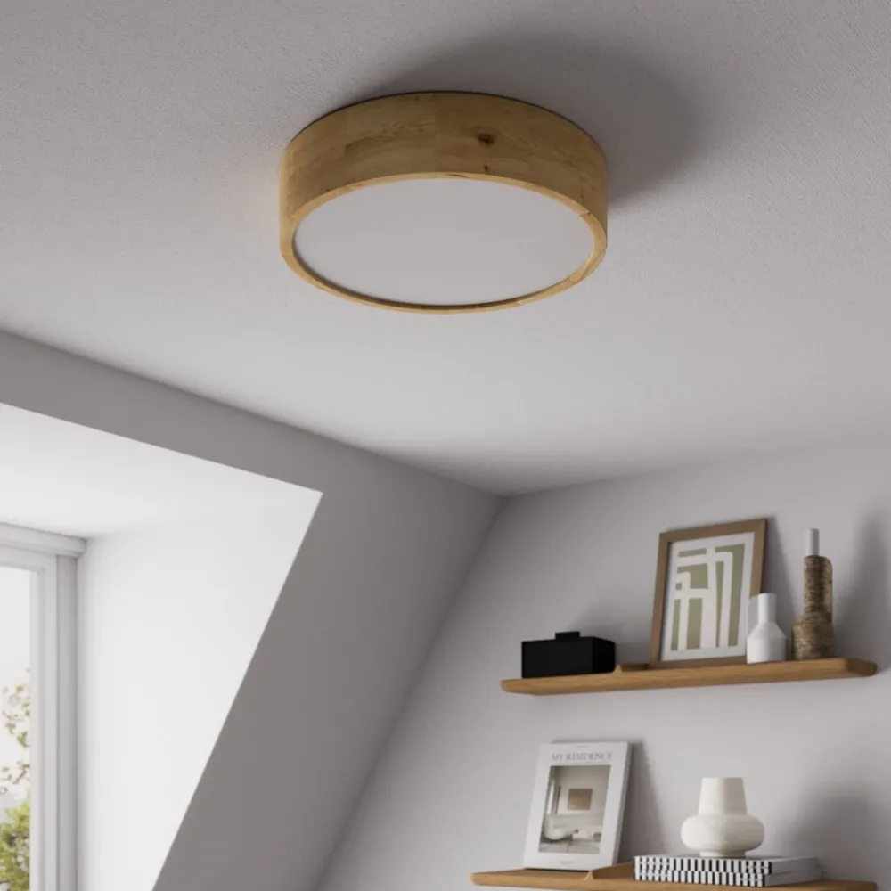 Loftlamper|Loftlamper ^ Envostar loftlampe Kerio, Ø 37 cm, naturligt egetræ