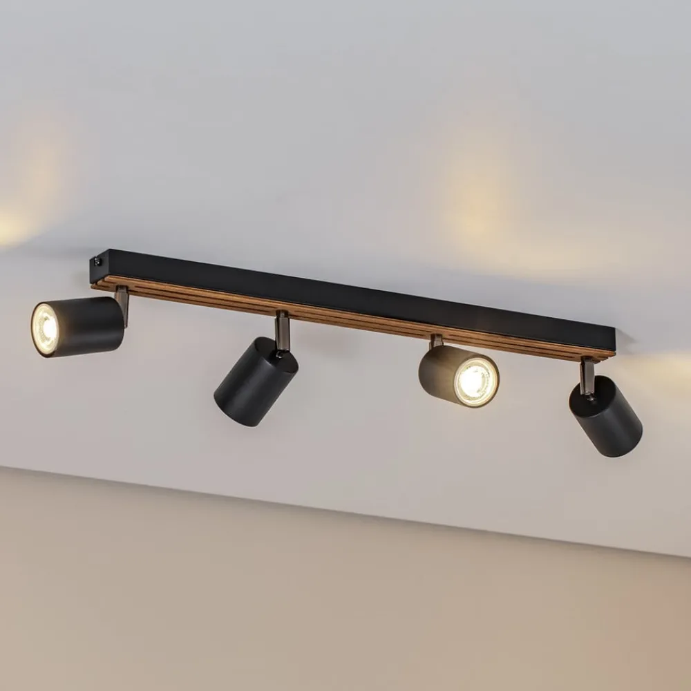 Spotlights ^ Envostar Tino loftspot med 4 lyskilder, sort/træ