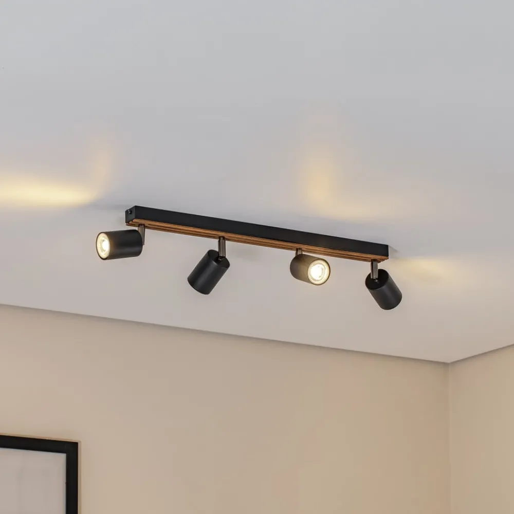 Spotlights ^ Envostar Tino loftspot med 4 lyskilder, sort/træ