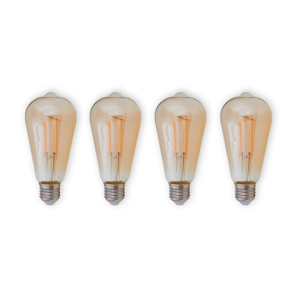 Lindby Filament Pære|Led Pærer > E27 rustik LED-pære 6 W 500lm rav 1.800 K 4 stk
