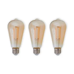 Lindby Filament Pære|Led Pærer > E27 rustik lyspære 6W 500lm ravfarvet 1.800K sæt med 3 stk