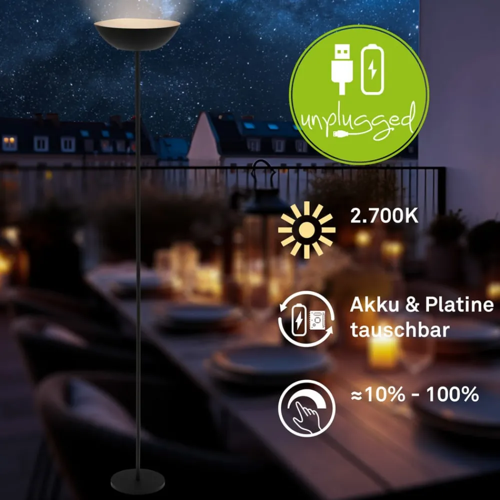 Briloner Gulvlamper > Estate LED-gulvlampe, sort, touchdæmper, USB-kabel