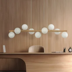 Pendellamper|Pendellamper ^ TK Lighting Estera hængelampe, opalglas, træ, 9 lyskilder