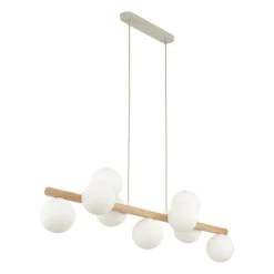 Pendellamper|Pendellamper ^ TK Lighting Estera hængelampe, opalglas, træ, 9 lyskilder
