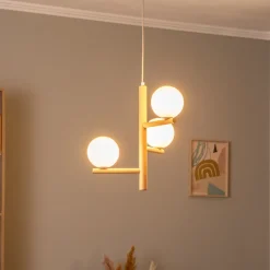 TK Lighting Pendellamper > Estera hængelampe, opalglas, træ, 3 lyskilder