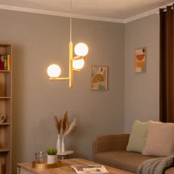 TK Lighting Pendellamper > Estera hængelampe, opalglas, træ, 3 lyskilder