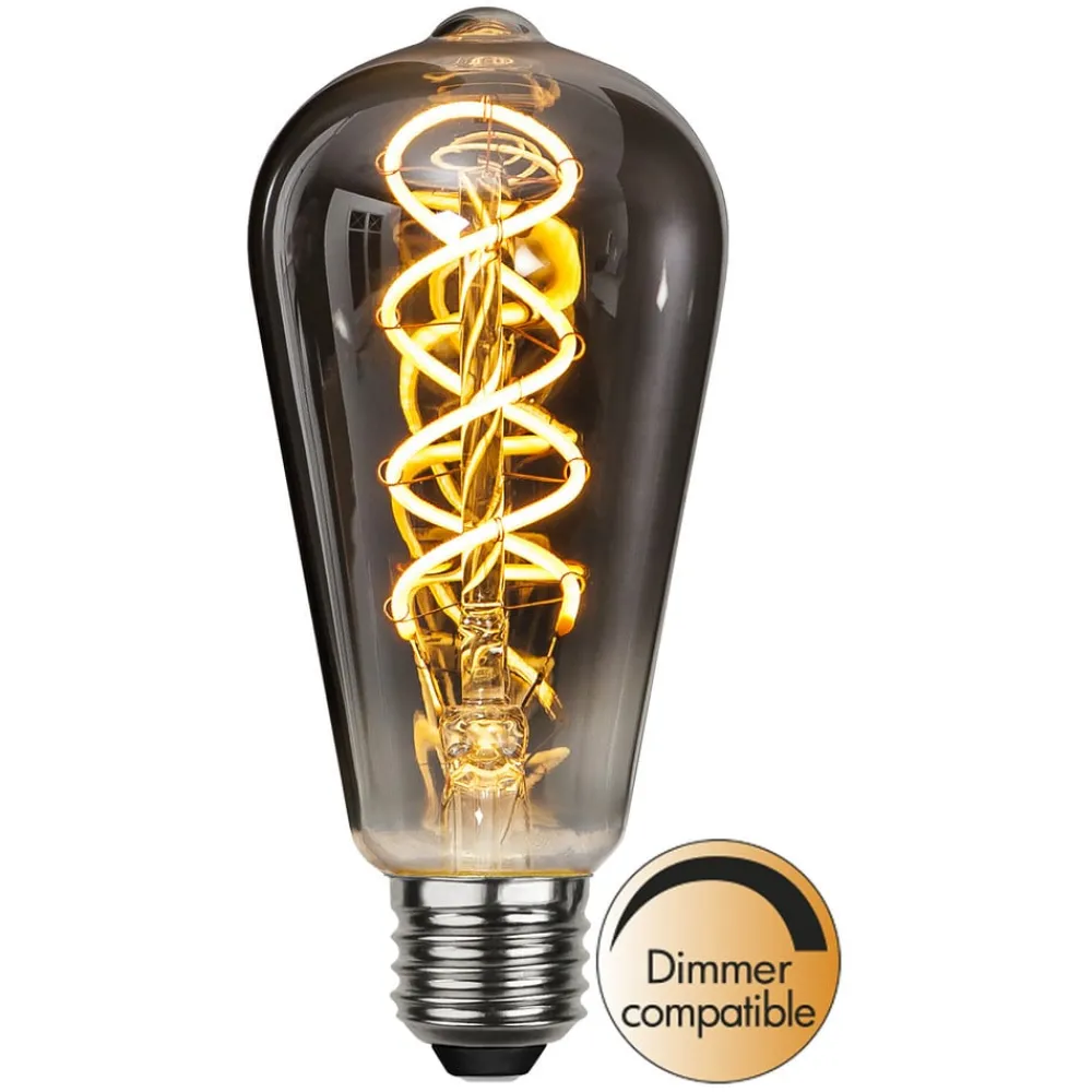 STAR TRADING Dæmpbar Led-Pære|Filament Pære > E27 ST64 2 W rustik LED-pære, filament 2.100 K røg