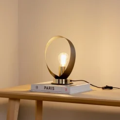 Bordlamper ^ Euluna bordlampe Petla, sort/guld, metal, Ø 19 cm