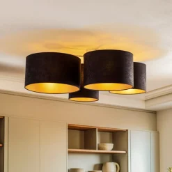 Loftlamper ^ Euluna Lodge loftlampe, 4 lyskilder, sort/guld