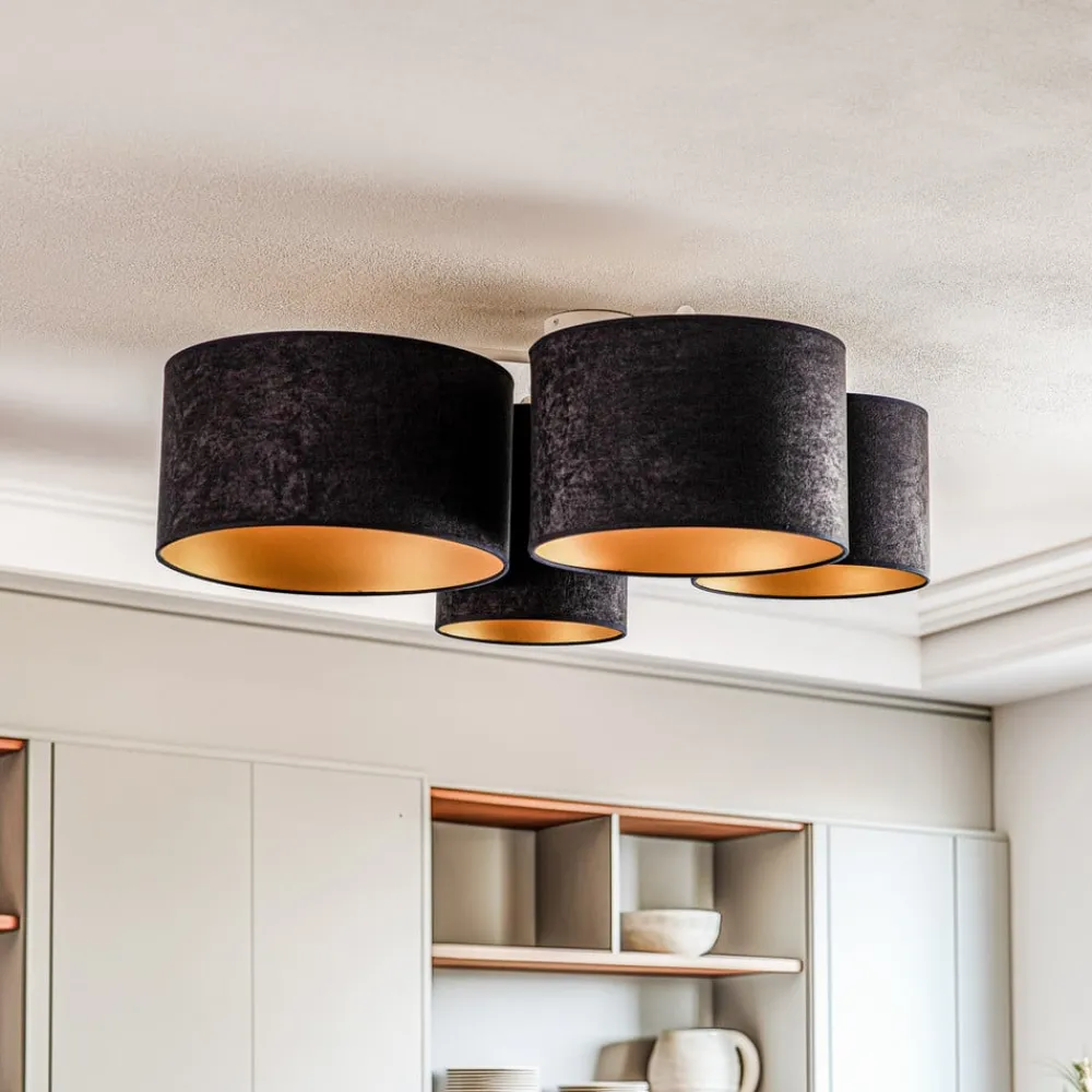 Loftlamper ^ Euluna Lodge loftlampe, 4 lyskilder, sort/guld