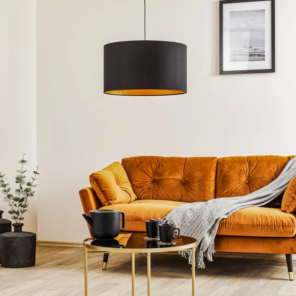 Euluna Pendellamper > Roller hængelampe, sort/guld, Ø 45 cm