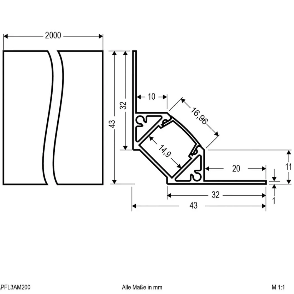 Led Strips ^ EVN APFL3 alu-flisekantprofil ind. 200 cm x 4,3 cm