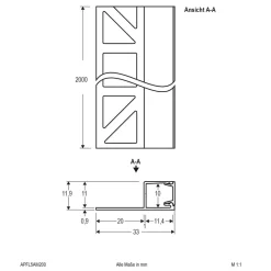 Led Strips ^ EVN APFL5 fliseprofil på siden 200 cm x 3,3 cm alu