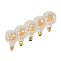 Lucande Dæmpbar Led-Pære|Filament Pære > E27 3,8 W LED G95 2.700 K 340lm riller, rav, 5 stk