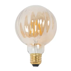 Dæmpbar Led-Pære|Filament Pære ^ Lucande E27 3,8W LED-pære G95, 2700K, 340lm, riller ravfarvet