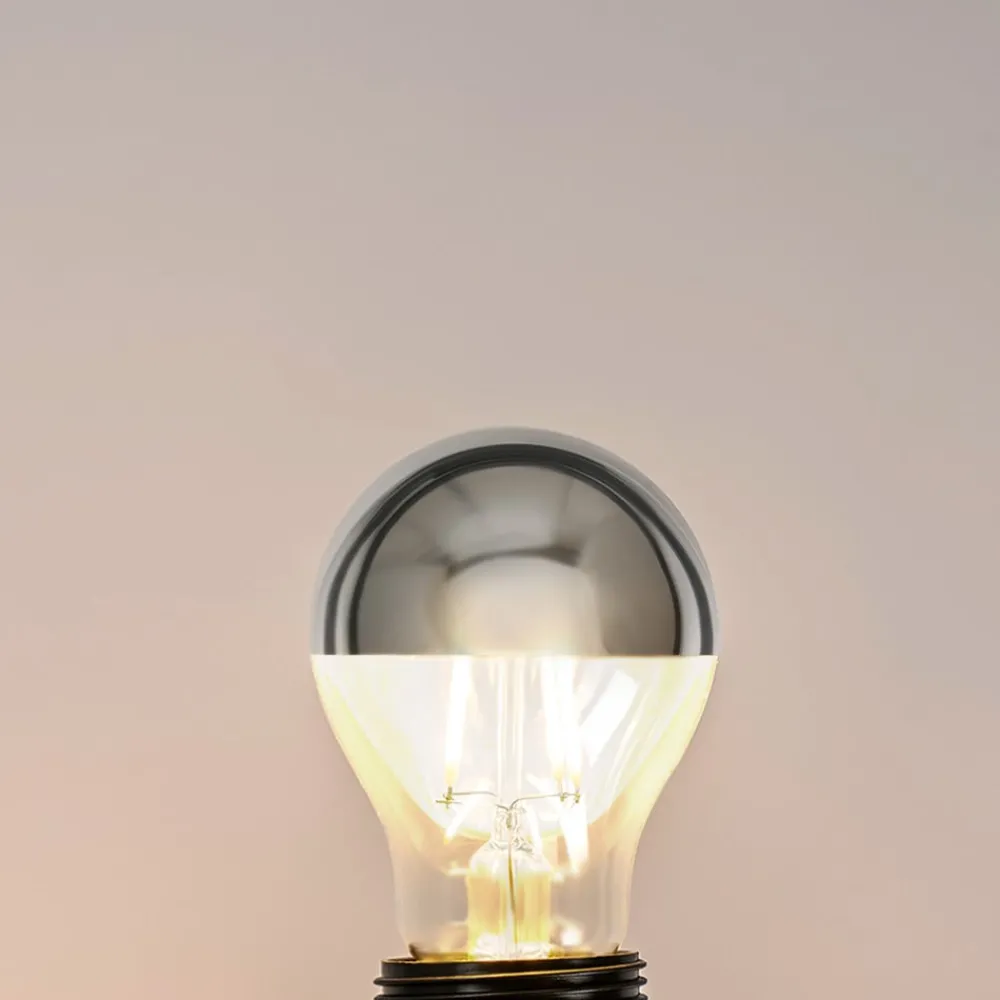 Dæmpbar Led-Pære|Filament Pære ^ Lucande E27 3,5W topforspejlet LED-pære A60, 2700K sølv