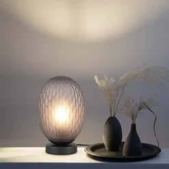 Trio Lighting Bordlamper > Facette bordlampe, røgfarvet grå, højde 29 cm, glas, E27