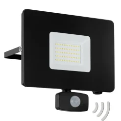 EGLO Væglampe Med Sensor|Udendørs Spot > Faedo 3 udendørs LED-spot med sensor, sort, 50 W