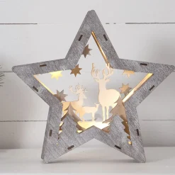 STAR TRADING Dekorationsbelysning|Julepynt > Fauna LED-dekorationsstjerne af træ, højde 24 cm