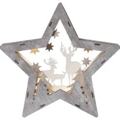 STAR TRADING Dekorationsbelysning|Julepynt > Fauna LED-dekorationsstjerne af træ, højde 24 cm