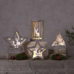 STAR TRADING Dekorationsbelysning|Julepynt > Fauna LED-dekorationsstjerne af træ, højde 24 cm