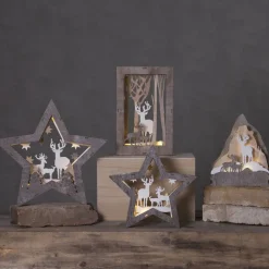STAR TRADING Dekorationsbelysning|Julepynt > Fauna LED-dekorationsstjerne af træ, højde 24 cm