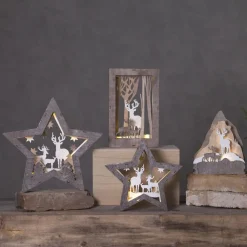 STAR TRADING Dekorationsbelysning|Julepynt > Fauna LED-dekorationsstjerne af træ, højde 24 cm