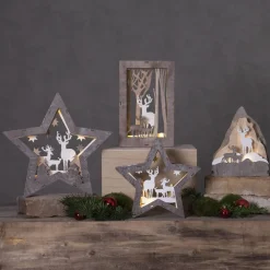 STAR TRADING Dekorationsbelysning|Julepynt > Fauna LED-dekorationsstjerne af træ, højde 24 cm