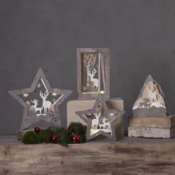 STAR TRADING Dekorationsbelysning|Julepynt > Fauna LED-dekorationsstjerne af træ, højde 24 cm