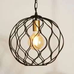 Pendellamper ^ Searchlight Finesse hængelampe, sort/guld, metal, Ø31,5 cm, E27