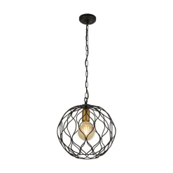 Pendellamper ^ Searchlight Finesse hængelampe, sort/guld, metal, Ø31,5 cm, E27