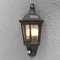 Væglampe Med Sensor ^ Konstsmide Firenze udendørs væglampe halvcirkel, sensor, sort