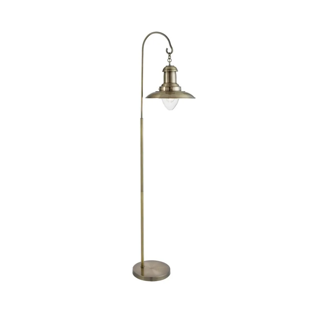 Gulvlamper|Gulvlamper ^ Searchlight Fisherman gulvlampe, metal, antik messingfarve, E27, 161 cm