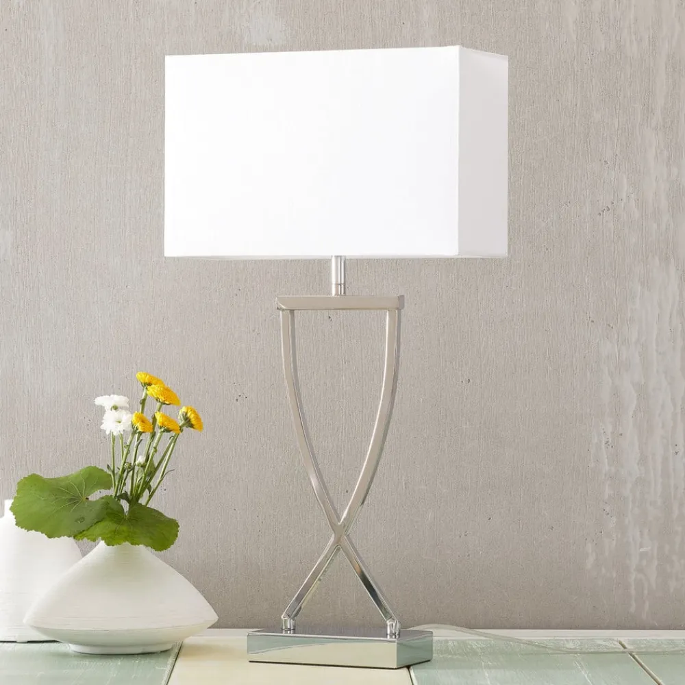 FISCHER & HONSEL Bordlamper > Flot tekstil-bordlampe Anni, krom/hvid