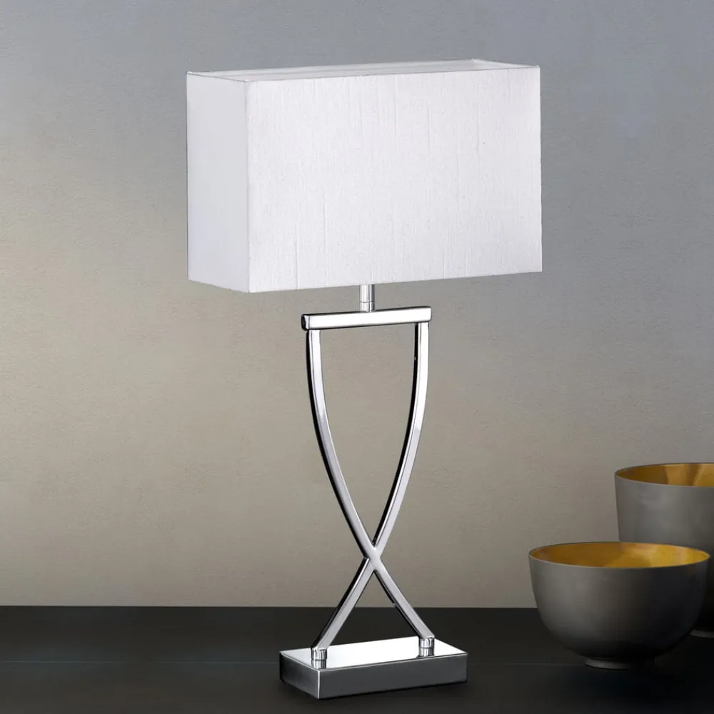 FISCHER & HONSEL Bordlamper > Flot tekstil-bordlampe Anni, krom/hvid