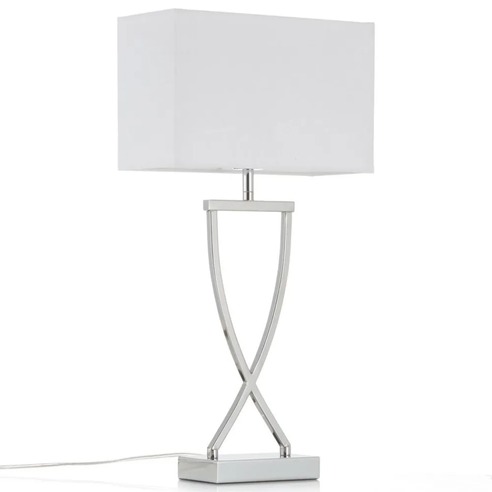 FISCHER & HONSEL Bordlamper > Flot tekstil-bordlampe Anni, krom/hvid