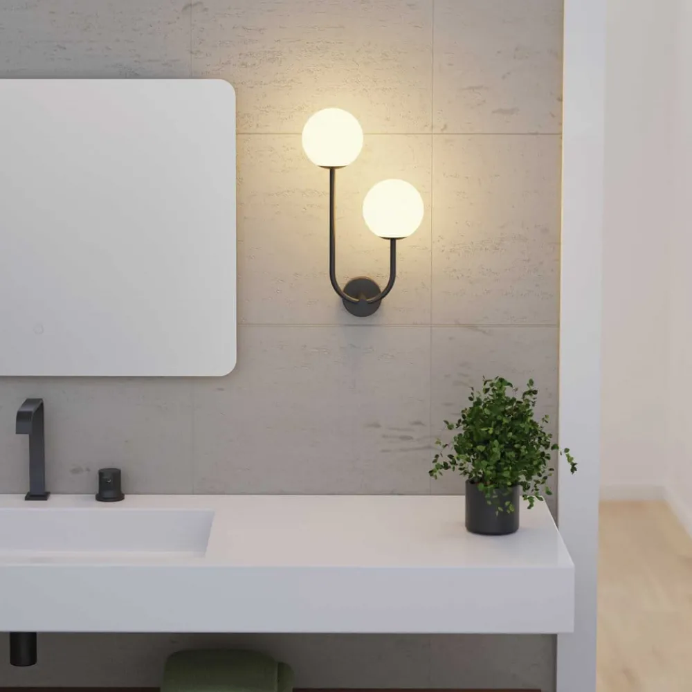 Forlight Væg- Og Spejllamper|Væglamper > væglampe Sfera Double, sort, glas, bredde 23 cm