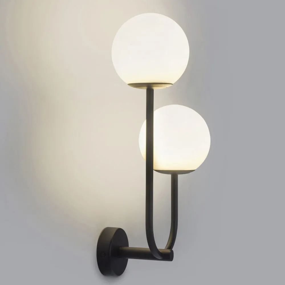 Forlight Væg- Og Spejllamper|Væglamper > væglampe Sfera Double, sort, glas, bredde 23 cm