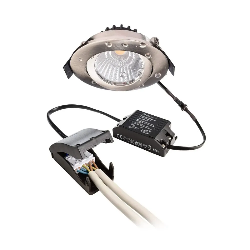 Loftlamper ^ Deko-Light Forsænket loftlampe Dione, IP44, 4.000 K, nikkel, dæmpbar